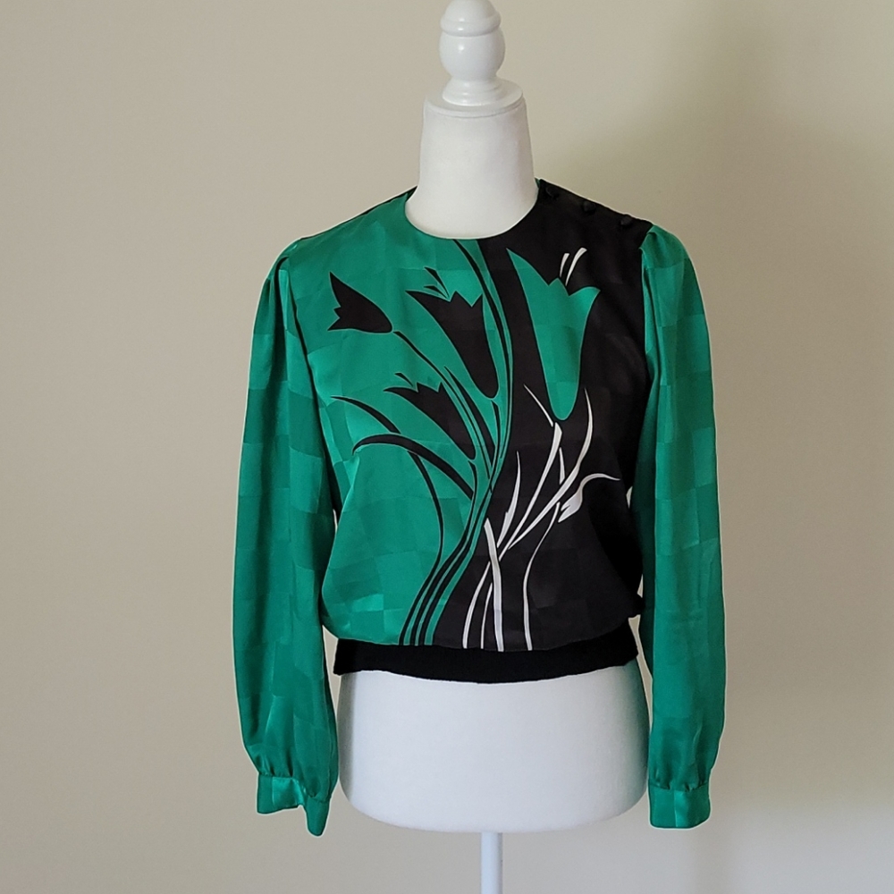 Vintage Lloyd William Green Black Long Sleeve Top